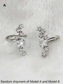 1对水晶星星夹式耳环，女士立方氧化锆无耳洞耳骨夹式耳环，无需耳洞 - 耳夾 - 查看 4