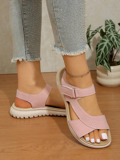 Summer New Girls' Sweet & Cool Open Toe Sports Sandals, Criss-Cross Strap Thick Sole Shoes, Pink & White Non-Slip Durable Soft Breathable No Rub, Essential For Daily Indoor/Outdoor Street, Lightweight Easy On/Off Personalized Hollow Design Fresh Open Toe Slippers, Multi-Scenario Portable Sweet & Cool Sports Slides