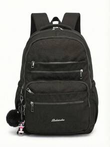 Casual Nylon Backpack With Large Capacity And Cute Charm For School - màu đen - Xem 4
