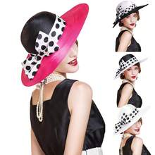 HIMESPORT 女士宽檐波点布艺教堂帽，优雅婚礼茶会礼服肯塔基正式礼帽，配大蝴蝶结沙滩拼接帽，精致高顶礼帽 - A - 查看 12