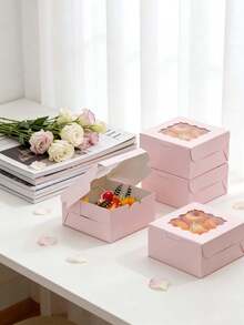 5pcs/10pcs 6x6x3in Sturdy Cake Box, White Cardboard & Kraft Paper, Wave Window For Cookie & Souvenir Gift Packaging - View 6
