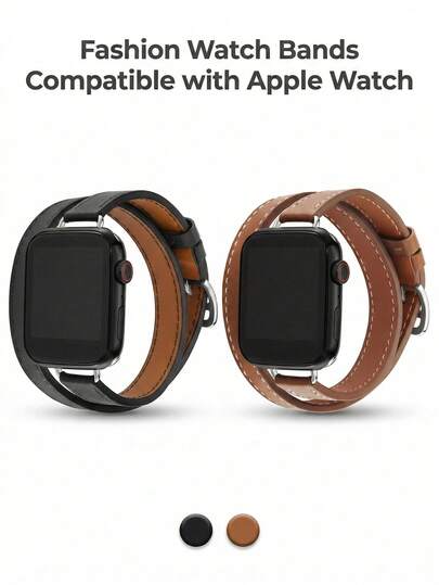 1PC Women Fashion Leather Watch Strap Compatible With IWatch 38mm 40mm 41mm 42mm 44mm 45mm 46mm 49mm, Stylish Black, Brown Leather Watch Band Compatible With Apple Watch Series Ultra 3/2/1 11 10 9 8 7 SE3 6 5 4 3 2 1, Fashion Smart Watchband Compatible With Apple Watch Bands, Bracelet Watch Strap Accessories