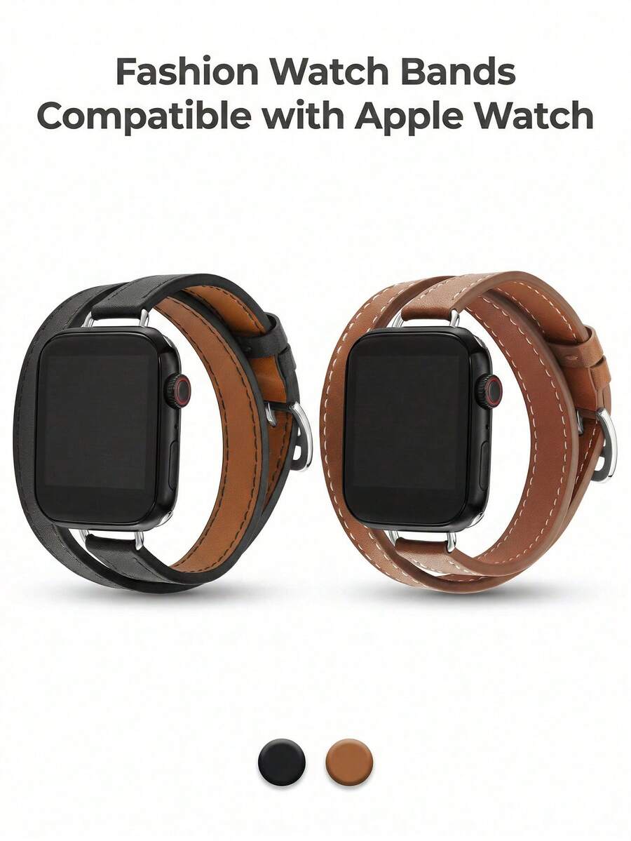 1PC Women Fashion Leather Watch Strap Compatible With IWatch 38mm 40mm 41mm 42mm 44mm 45mm 46mm 49mm, Stylish Black, Brown Leather Watch Band Compatible With Apple Watch Series Ultra 3/2/1 11 10 9 8 7 SE3 6 5 4 3 2 1, Fashion Smart Watchband Compatible With Apple Watch Bands, Bracelet Watch Strap Accessories