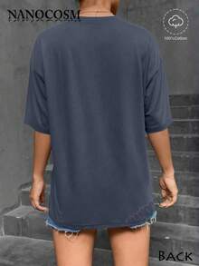 [100% Cotton] DVD Video Nostalgic Green Logo, Vintage Gaming Print T-Shirt, 2000s Aesthetic, Retro Good Shirts, Casual Round Neck Short Sleeve Pullover Tops For Spring / Summer / Fall -Unisex Women & Men's Campus Daily Wear - 藏青色 - 查看 3