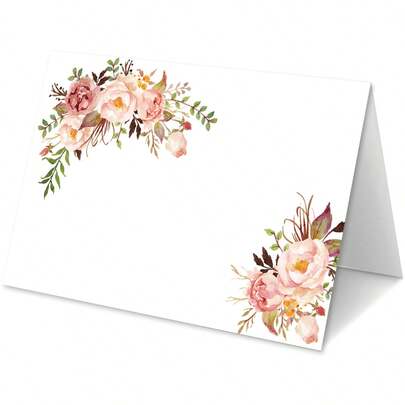 10张精美花卉婚礼桌卡，婚宴座位卡，餐桌布置，桌牌，空白姓名卡，适用于婚礼招待会、新娘送礼会等派对装饰