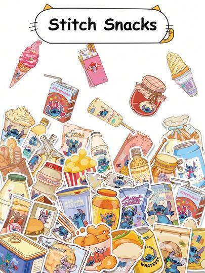Disney 迪士尼 | 50张莉萝与史迪奇零食食物卡通可爱贴纸涂鸦DIY日记计划本手机笔记本电脑行李箱滑板汽车圣诞节复活节生日学校派对礼物贴纸供应商