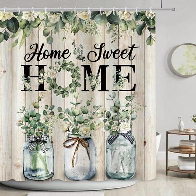 1pc Fashionable Plant Flower Arrangement Shower Curtain, Plant Vase Printed Shower Curtain, Very Suitable For Bathroom Decoration, Universal Room Decoration, Home Decoration, Bathroom Accessories Bathtub Curtain Shower Curtain