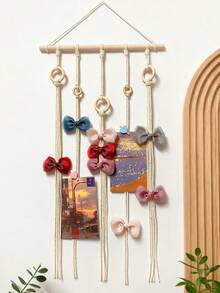 1个波西米亚风手工棉绳编织儿童发夹，发饰，墙挂式收纳架 - 原木色 - 查看 3