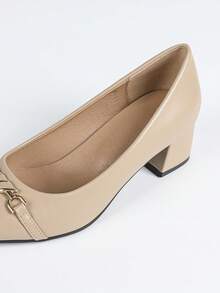 女士尖头优雅粗跟套脚时尚高跟鞋 - 杏色 - 查看 8