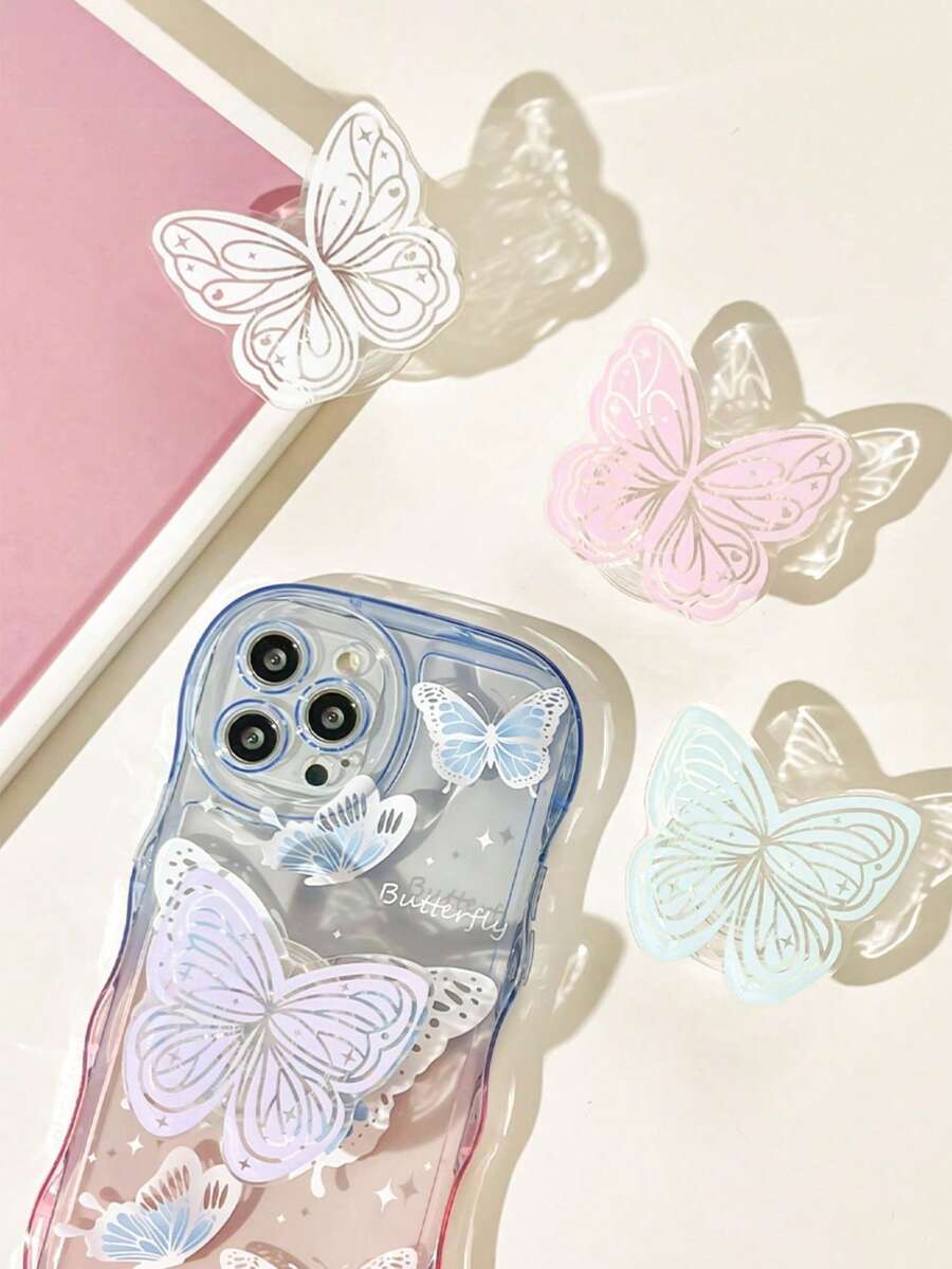 Aesthetic Butterfly Phone Case, Gradient Clear TPU Cover With Wavy Edge, Cute Y2K Bling Protective Shell For All Phones