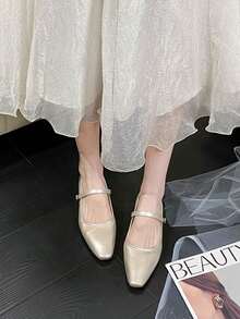 2026新款法式尖头玛丽珍鞋，女士低方跟单带低鞋面鞋，百搭通勤鞋 - 香檳色 - 查看 1