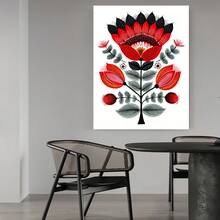 Framed 1pc, Including A Frame, Measuring  This Humorous Artwork Features A Manga Style Inspired By Nordic Folk Art, Showcasing A Red Flower Design. It Serves As A Botanical Poster Reflecting Polish  Decor - Đóng khung - Xem 5