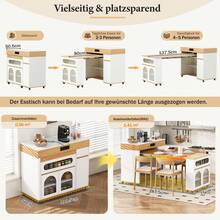 Kitchen Island On Wheels, Extendable Dining Table With Power Strips And Fluted Glass Top, One-Drawer Sideboard, Which Can Be Used As A Kitchen Island Or Sideboard For The Kitchen And Dining Room (White + Natural) - White + Natural Color + Medium Density Fiberboard - View 8