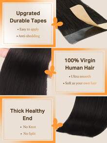 DOORES 10 piezas de extensiones de cabello con cinta recta, 100% cabello humano Remy para salón, sedoso y sin costuras, invisible, negro azabache, 25g 10-26 pulgadas, extensión de cinta invisible con piel sintética, para mujer con cabello fino, agrega volumen y longitud con un aspecto natural, fácil de aplicar, perfecto para graduación, aniversario y peinados festivos - S1 - Ver 3