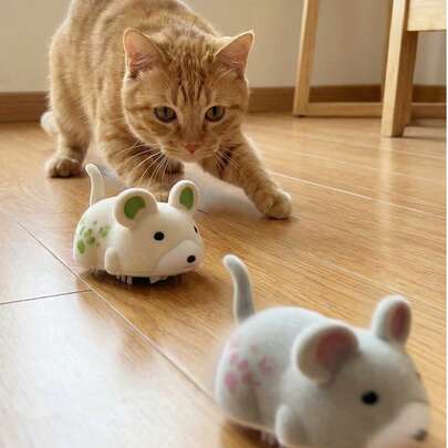 Juguete eléctrico de ratón de peluche para gatos, ratón de piel sintética realista y juguete interactivo de autojuego para gatos, juguete automático de persecución y caza para mascotas, adecuado para gatitos y gatos adultos, disponible en 3 colores