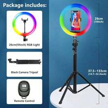 AXNEN 10-Inch Ring Light With Stand, 52-Inch Height, Includes Phone Holder, 39 Color Modes, Selfie Ring Light With Tripod, Dimmable/Fast Adjustable LED Ring Light With Remote, Suitable For Smartphone Makeup/Live Streaming/Video Shooting - Black - View 12