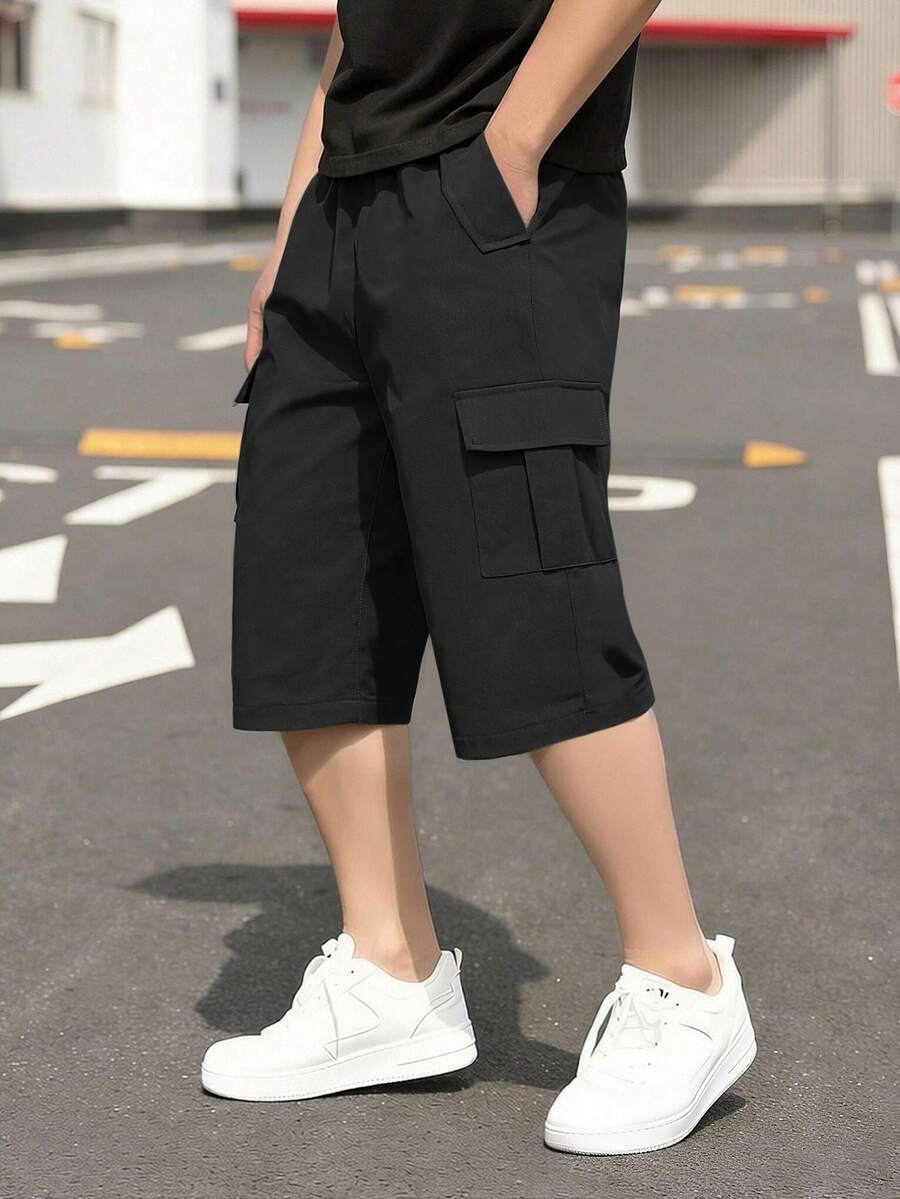 1 chiếc quần lửng 3/4 thanh lịch, thoải mái, cao cấp, đa năng dành cho bé trai tuổi teen. - màu đen - Xem 1