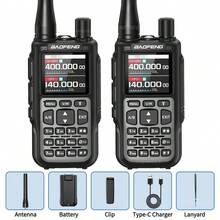 2 PIEZAS BAOFENG Mini 5 Walkie Talkie Dual PTT con Bluetooth, Programación de Aplicación, AM/FM, Cargador NOAA TYPE-C, Actualización de Radio Aficionada UV-5R Mini - Gris-MINI-5-2PCS - Ver 8