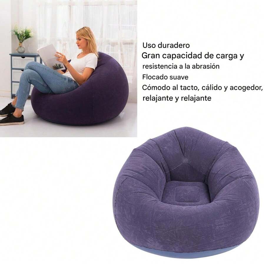 Sofá Inflable Portátil, Sillón Inflable Familiar, Flocado, sofá Plegable de PVC para Sala de Estar, Dormitorio, Balcón y Oficina - Blanco - Ver 1