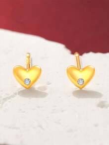 新款S925银心形锆石耳钉，个性化心形耳环 - 愛心耳環 - 查看 5