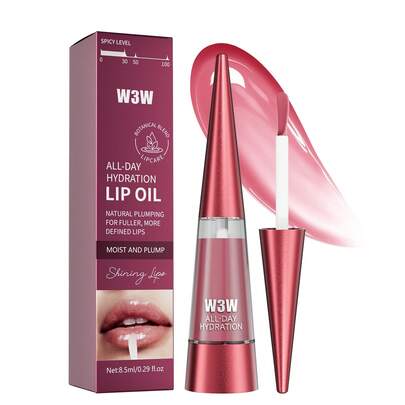 W3W 8.5ml Aceite Labial Voluminizador, Que contiene extracto de chile, hace que los labios se vean talla grande lisos y llenos de forma instantánea, súper hidratante y nutritivo para unos labios voluminosos y brillantes, Esencia Labial, Efecto Microaguja, Perfilado del Contorno de los Labios, Brillo Labial en Rosa Rojo y Transparente, 0.29 Fl Oz.