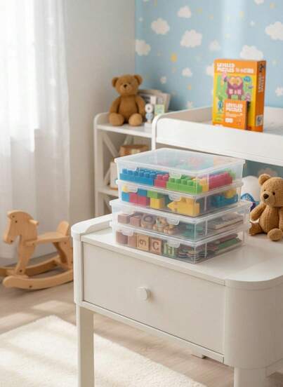 1pc儿童益智玩具收纳盒透明加厚PP塑料材质家用桌面抽屉整理盒小颗粒积木分类盒磁力棒玩具收纳盒翻盖防尘防潮多功能密封盒儿童物品储物盒