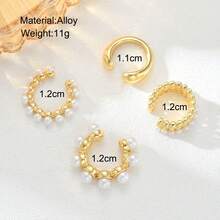 4件套夸张时尚复古硬币珍珠水滴宽夹式耳环套装，适合女性、情侣、度假、约会、日常、派对、婚礼，也是送给妈妈、朋友的礼物。 - 金黃色 - 查看 7