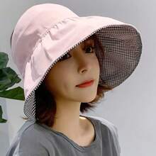 Foldable Sunscreen Hat New Big Brim Cotton Empty Top Cap Double Sided UV Protection Sun Hat OHH3 - Pink - View 13