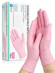 100/50/2 Pairs Pink Nitrile Disposable Gloves, Latex Gloves For Household Cleaning, Beauty, Cooking, No Powder - Multicolor - View 2