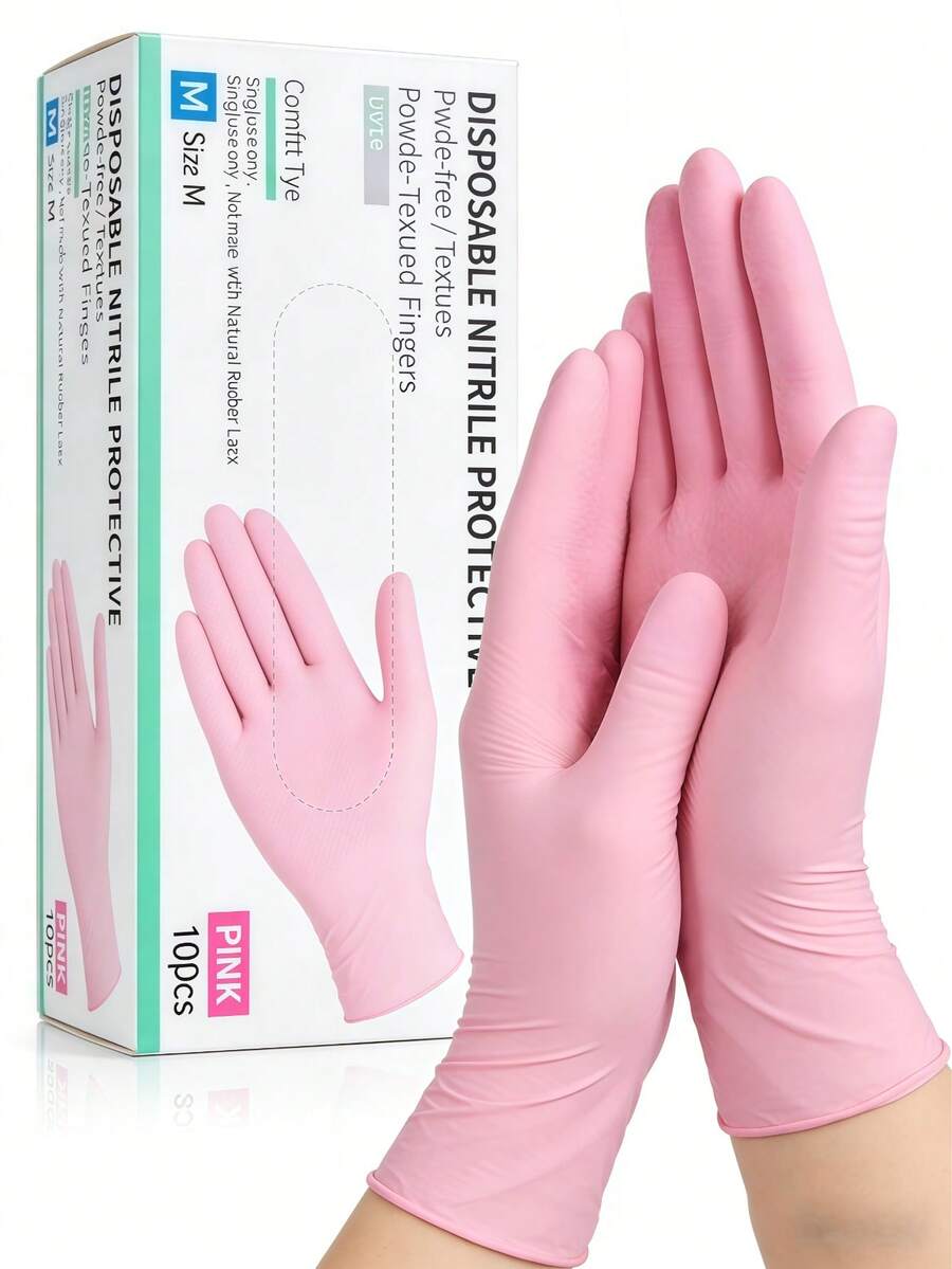 100/50/2 Pairs Pink Nitrile Disposable Gloves, Latex Gloves For Household Cleaning, Beauty, Cooking, No Powder