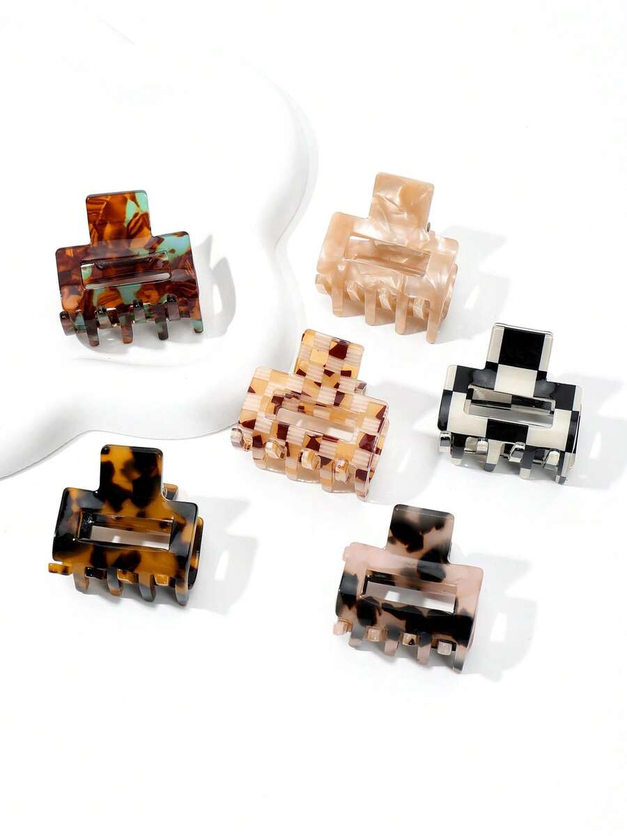 1个女士复古焦糖条纹蓝棕色醋酸纤维发爪夹，优雅百搭小巧发爪，适合日常装饰、户外休闲、约会夏季发饰沙滩发夹度假发夹 - 彩色 - 查看 1