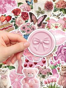 50 piezas Pegatinas estéticas rosas para cuadernos, portátiles, fundas de teléfonos, equipaje, monopatines, cascos y decoración - A - Ver 10