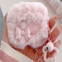 Autumn/Winter Plush Bow Heart Bluetooth Earphone Protective Case With Star Pendant, Anti-Drop Earphone Cover - Pink - View 12