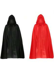 1件成人黑色万圣节连帽斗篷服装，男女皆宜，可扮演巫师、恶魔、吸血鬼、精灵、死神等角色，适用于各种节日和表演，中世纪风格，是舞台表演、角色扮演和派对的理想之选。 - 彩色 - 查看 4