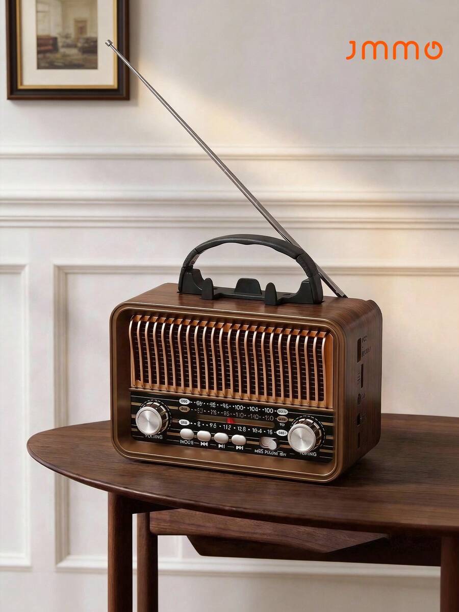 JMMO Radio Retro, Speaker Nirkabel Klasik, Radio Portabel AM/SW/FM, Mendukung Disk USB, Kartu USB/TF, Jack AUX, Memutar Musik dengan Baterai Isi Ulang, Speaker Terintegrasi, Luar Biasa - warna kayu - View 1