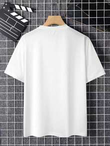 Men's Plus Size Versatile Short Sleeve Casual T-Shirt With Round Neck And Slogan Print - White - View 2