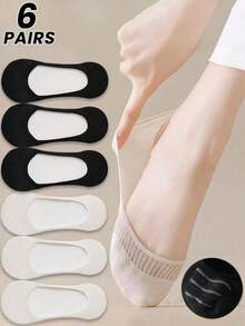 1/4/6 Pairs Women's Invisible Socks, Breathable Mesh Thin Boat Socks, Summer Invisible Non-Slip Lining Socks Suitable For Flat Shoes - Multicolor - View 1