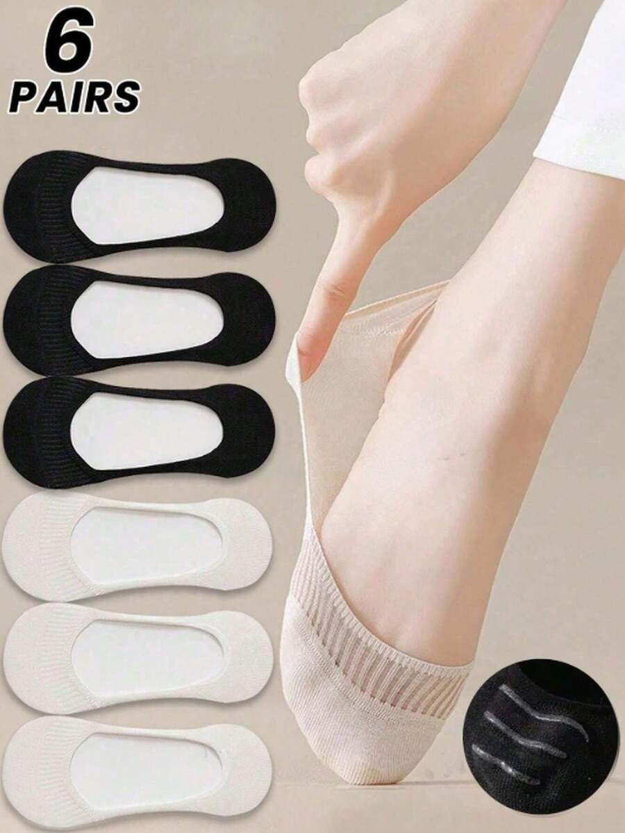 1/4/6 Pairs Women's Invisible Socks, Breathable Mesh Thin Boat Socks, Summer Invisible Non-Slip Lining Socks Suitable For Flat Shoes - Multicolor - View 1
