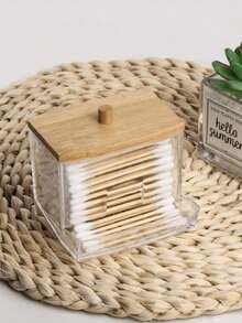 3 buah Tempat Penyimpan Cotton Bud Akrilik dengan Tutup Bambu, Kotak Cotton Bud Kecil Transparan, Tempat Penyimpanan Pembersih Telinga Plastik, Kotak Pengatur Tusuk Gigi, Wadah Penyimpanan Dekoratif untuk Meja Kamar Mandi - MultiWarna - View 11