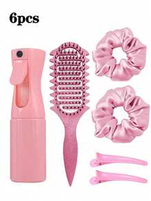 17pcs Hair Styling Tool Set, Includes High Pressure Spray Bottle, Sleep Cap, Curling Brush Set, 9-Tooth Comb, Wide-Tooth Comb, Double-Sided Comb, Styling Comb, Pointed Tail Comb, Rat-Tail Comb, Edge Brush, Massage Brush - Pink - View 7