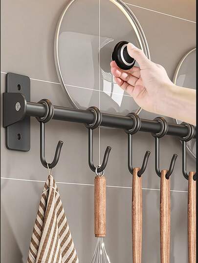 1 pezzo Gancio mobile da 30cm/40cm/50cm, gancio mobile nero minimalista e alla moda senza foratura, adatto per cucina/bagno/portacoperchi, con nastro adesivo per una facile installazione da parte delle donne, adatto anche per gancio per attrezzi da garage/gancio per borse e chiavi/gancio per gioielli