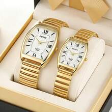 XAPWV Đồng hồ đôi dây đeo co giãn, mặt số La Mã hình thùng, đồng hồ đeo tay thời trang tối giản dành cho nam và nữ. - Nhiều màu - Xem 1