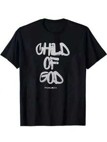 Camiseta de cuello redondo "Fe Cristiana" para niña/niño, 100 % algodón, con la frase "Niño de Dios, Salmo 23", con estampado artístico inspirador cristiano, largo regular, ideal para la iglesia, el gimnasio y ropa informal. Un toque nostálgico para las celebraciones de Pascua. Perfecta para primavera/verano, Pascua y otras festividades. Moda, regalo de Pascua para niña y niño. Camiseta de cuello redondo lavable a máquina. Suave y transpirable. Ajuste cómodo. - Negro - Ver 4