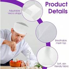 Mesh Chef Hats Chef Beanie Adjustable White Unisex Chef Hats Beanie Flat Catering Hat Adjustable Kitchen Cooking Caps With Breathable Mesh Top Kitchen Cooking Food Service Cap Adults Women Men - Mặc định - Xem 5