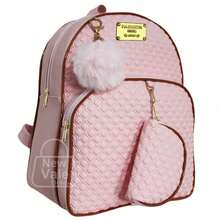 Women's Backpack, Reinforced Small Backpack With Beautiful Exclusive Coin Purse + Pompom Keychain - Baby Pink - View 1