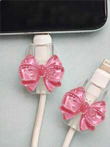 Transparent Bow-Knot Universal Lightning (5-14) Type-C Cable Protector - Durable, Resistant To Breakage, Fashionable Phone Accessory Design - Plastic Cable Protector With Cute Bow-Knot Decoration, Charging Cable Protector - Multicolor - View 9