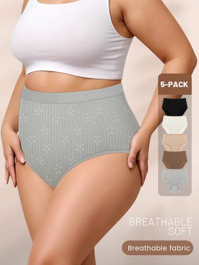 Set de 5 bragas de talla grande para mujer con diseño jacquard, elegantes, suaves y transpirables