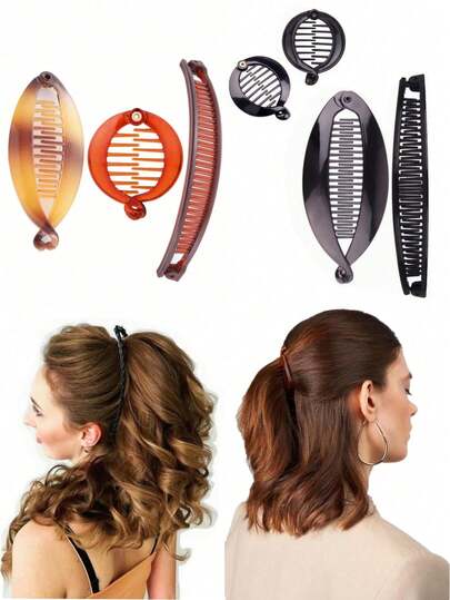 Set 3/6 agrafe de păr tip banană, pieptene de păr tip banană, potrivit pentru părul gros, pieptene retro cu coadă de pește, cleme pentru păr creț, set de accesorii vintage pentru femei, te ajută să-ți coafezi ușor părul, potrivit pentru părul gros, lung, creț, ondulat, design clasic unic care se potrivește ținutelor tale.