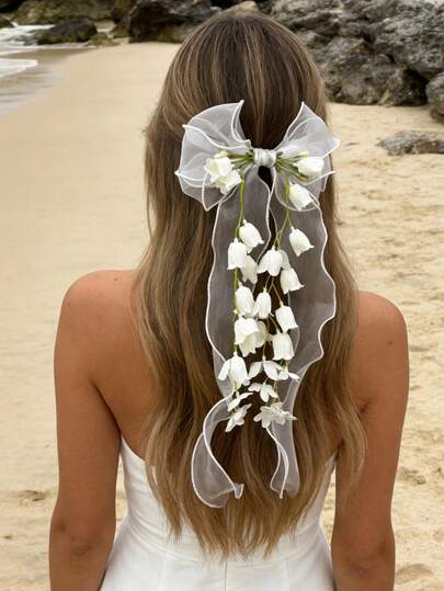 1pc Large Lace Bow Flower Hair Clips For Women Ribbons Satin Hair Barrettes Coquette Bow Hairpins For Wedding Hair Accessories