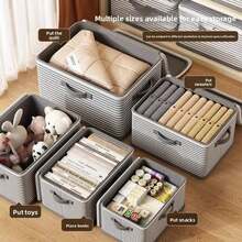 1Pc Foldable Large Capacity Fabric Storage Box With Zipper, Multi-Purpose Storage Organizer For Clothes Quilts Blankets, Home Storage Container Closet Organizer Room Decor, College Dorm Room Must-Have Home Essentials - Stripe a - View 6